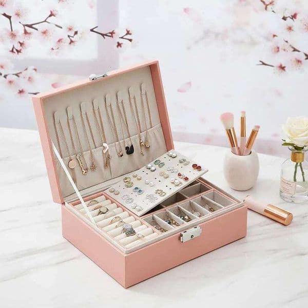 Double-layer Box Organizer Earring Ring Necklace Jewlery Display Storage Case with Lock for Jewelry Boxes and Packaging 26Y0323