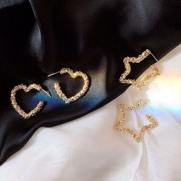 s925 metal hollow heart, star, pentagram earrings for women, silver studs, simple, fashionable, unique, stylish, and trendy