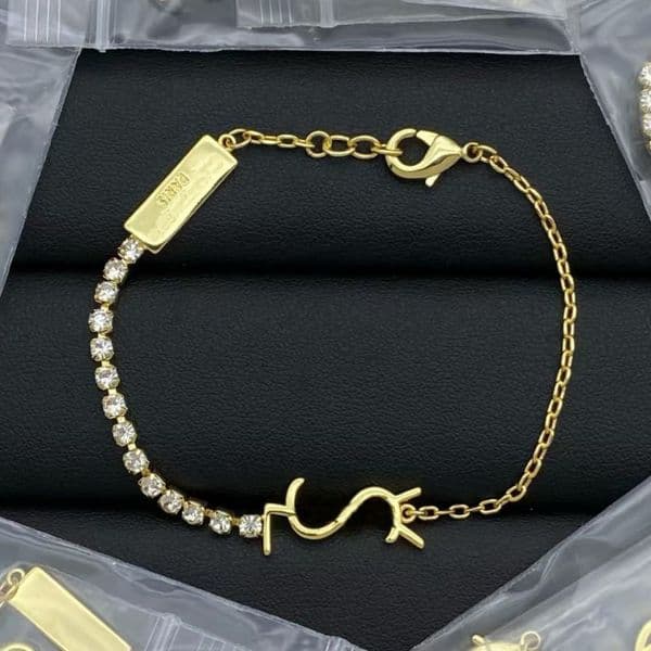 Not Faded Luxury Bracelet Necklace With Diamonds Simple Y Letter Pendant Bracelet Gold Plated Brass Elegant Designer Set For Women Girls