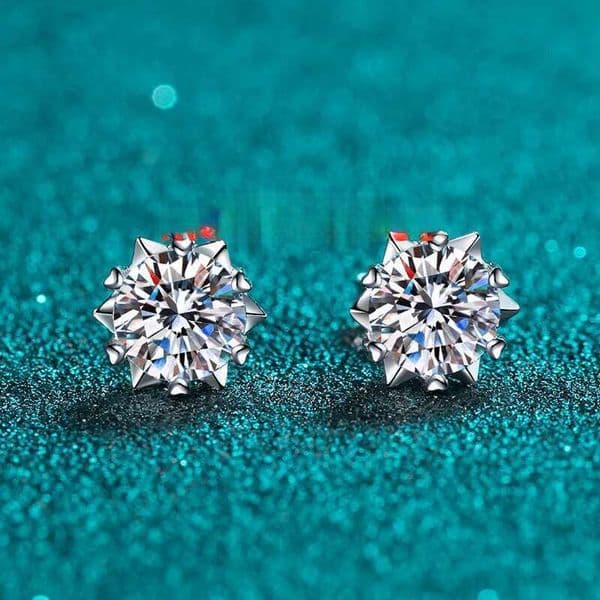 Passed Diamond Test Excellent Snowflake 925 Sterling Silver Perfect Cut 0.5-1 Ct Stone Stud Earrings