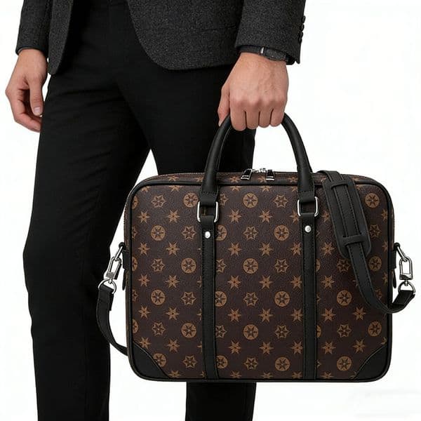 Men's Versatile Laptop Briefcase Designer Leather Shoulder Bag Luxury Handbag with Zipper Large Capacity Computer Tote for Office Work
