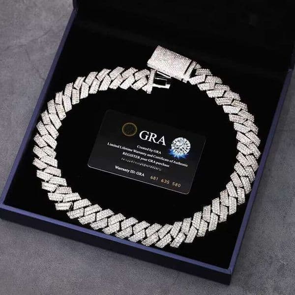 Luxury Customized S925 Silver Chain baguette Moissanite Diamond Hip Hop Cuban Link Necklace Bracelet
