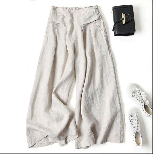 Loose Flowing Artistic Designer Pants Cotton Linen Wide-leg Skirt Pants Summer Women's Semi-elastic High-waist Thin Slimming Nine-point Pants