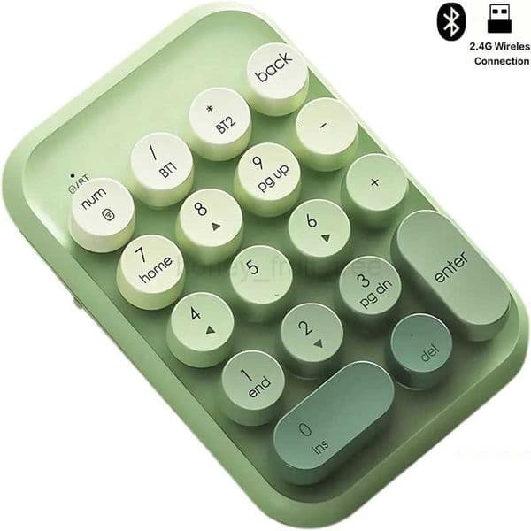 Portable Wireless Numeric Pad 24G Dual Mode Connection Number Keyboard 18-Key Retro Round Keycaps For Pc/Desktop/Laptop H260323