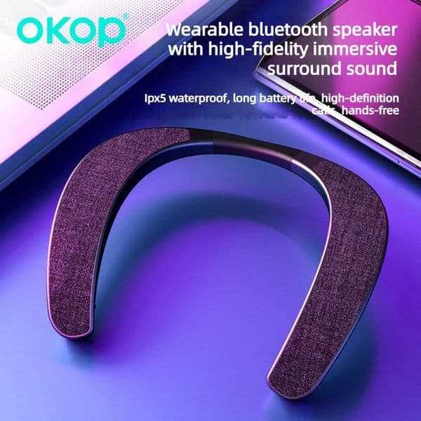 OKOP Neck Wireless Bluetooth Speaker Fabric Subwoofer Stereo Open Audio Game Audio AI Speaker AI Intelligent Interactive Device X260323