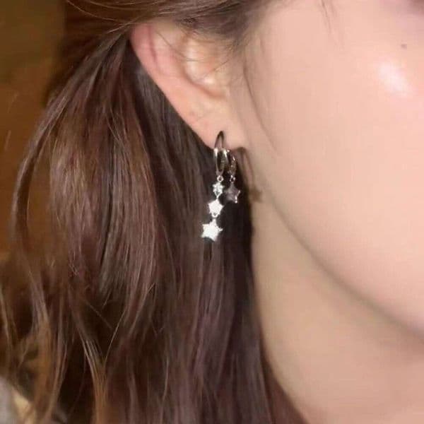 Asymmetric Star Light Luxury Full-Zircon Pentagram Earrings, 2025 New Popular Tassel Drop Earrings for Women