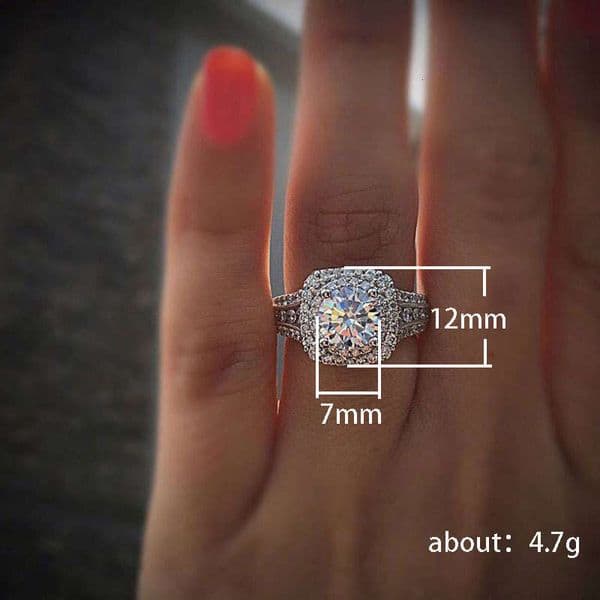 new Fashion jewelry women: Silver-plated platinum ring Jewelry double-layer super shiny Moissanite ring for women