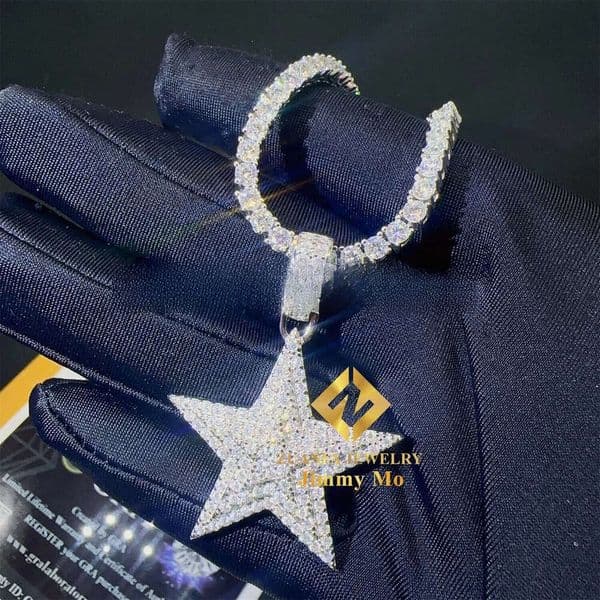 Pass Tester Iced Out Shining Luxury Jewelry 925 Silver D VVS1 Moissanite Diamond Star Pendant Necklace Gift
