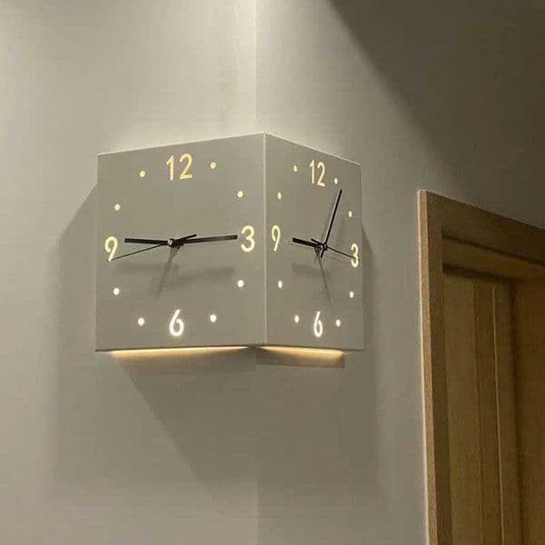 Modern LED Corner Wall Clock Minimalist Double Sided Display Home Office Decor Silent Non Ticking Creative Lighting Wall ClockT260321