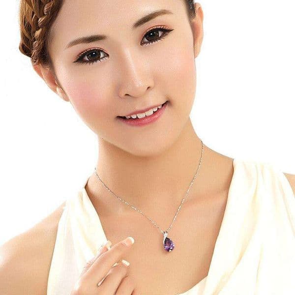Sweet Purple Crystal Women's Necklace Angel's Tears Pendant Fashion Choker Wholesale from Manufacturer