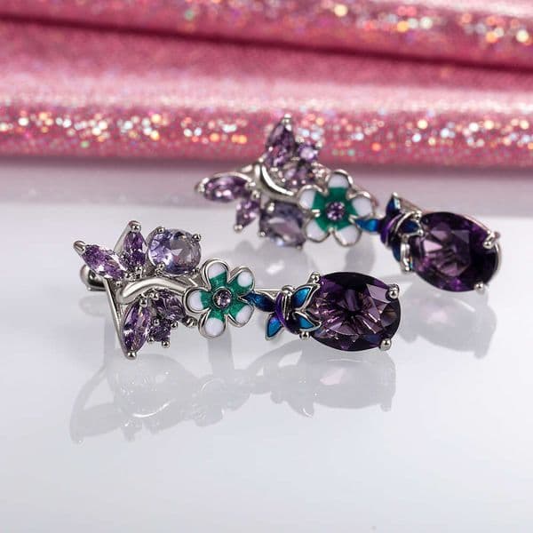 new model oval purple Moissanite flower earrings popular Jewelry butterfly earrings for women