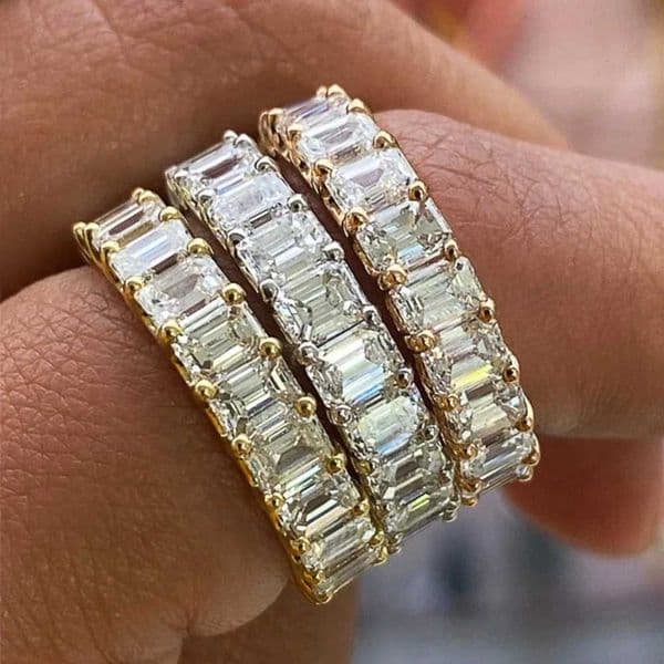 Luxury Gold Color Stainless Steel Crystal Couple Rings for Women Men Exquisite Shiny Wedding Bride Finger Jewelry Gift No Fade Q260320