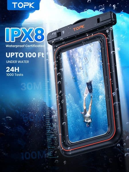 TOPK Waterproof Phone Pouch IPX8 Floating Dry Bag Waterproof Phone Case for Vacation Beach compatible with under 7 inches phones260316