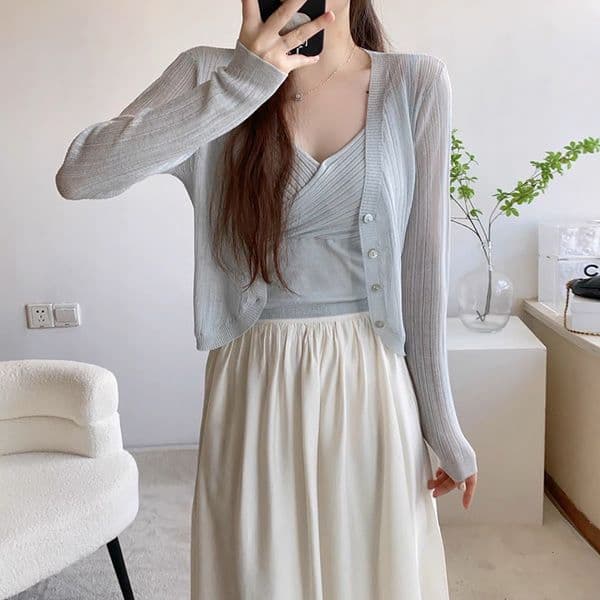 Tencel Designer Designer Hoodie T-shirt Linen Sun-protective Knitted Cardigan Two-piece Set Polo For Women Summer Thin Camisole