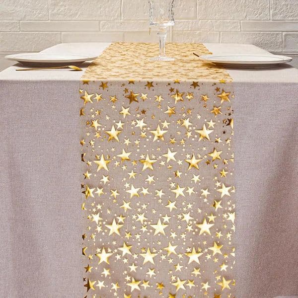 Gold Star Glitter Metallic Table Runner Bling Cloths Thin Mesh Tabletop Roll for Home Party Dinner 260323
