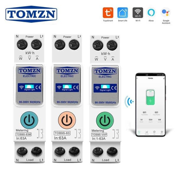 TOMZN 63A WIFI Smart Switch Energy Meter kWh Metering Monitoring Circuit Breaker Timer Relay MCB TUYA smartlife 1PN X260323