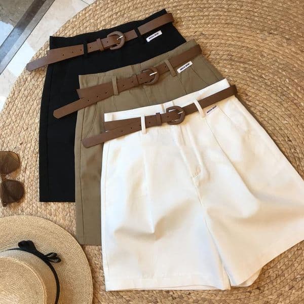 Matching Belt Workwear Wide-leg Pants For Women Summer New Thin Designer Pants Five-point Pants Loose Versatile High-waist Casual Pants