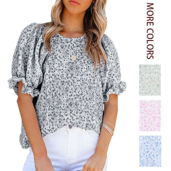 2026 New European And American Chiffon Blouse For Women Short Designer T-shirt Designer Hoodie Sleeve Round Neck Printed Puff Sleeve Pullover Shirt Polo For Women