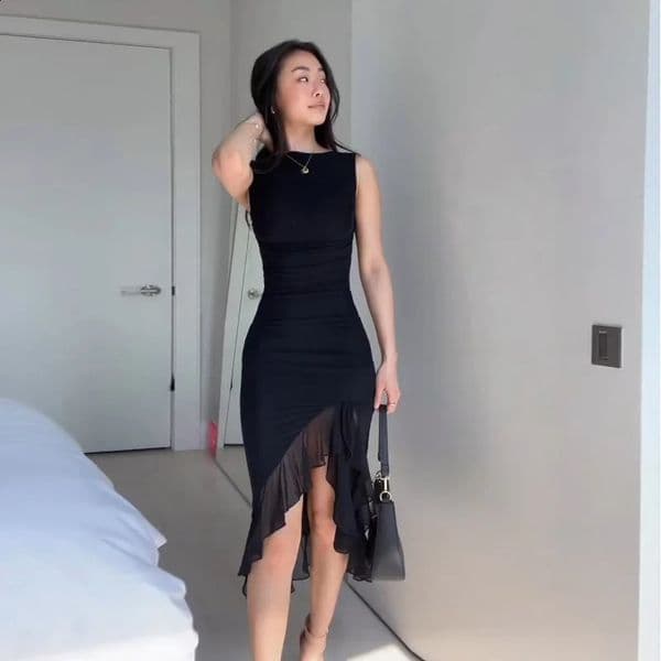 Women Maxi Dress Summer Elegant Solid Sleeveless Nipped Waist Slim Backless Ruffled Irregular Party Dresses Streetwear 260313