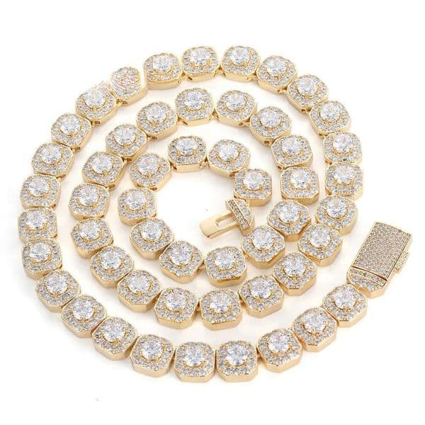 10mm Gold Plated Clustered Tennis Chain Necklace Iced Out Baguette Cubic Moissanite Choker Necklaces