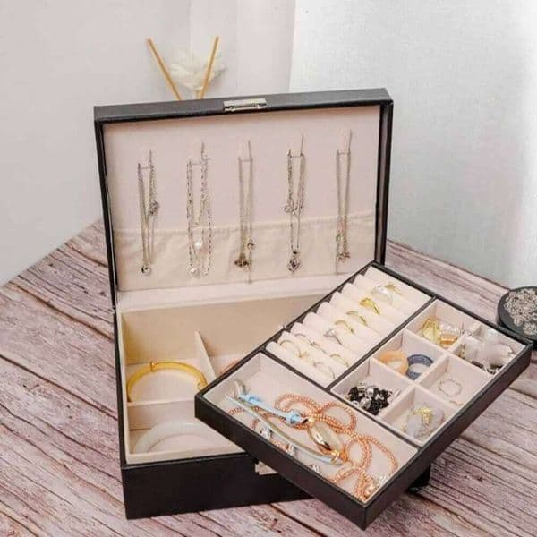 2 Layer Double-layer with Lock Elegant Necklace Earring Box Dustproof Large Capacity Jewelry Display Case Desktop 26Y0323