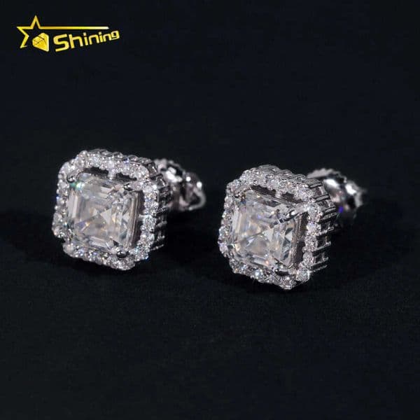 New Stocks Men Women D Color VVS Asscher Cut Moissanite Stud Fashion Jewelry 925 Silver Hip Hop Earrings