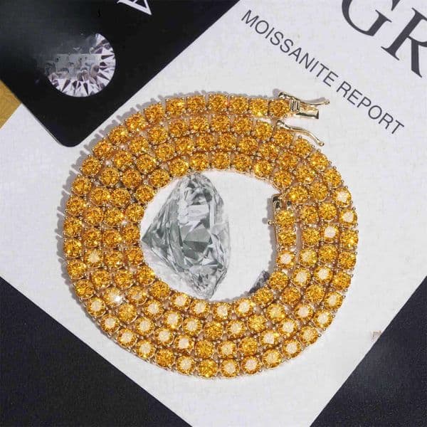 Customized Fashion Pass Tester 3mm 4mm S925 Silver Yellow Gold Vivid Moissanite Diamond Tennis Chain