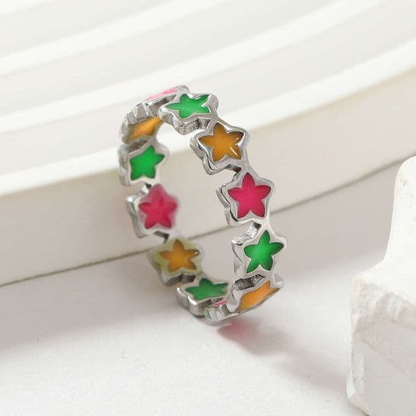 Luxury Jewelry fashion titanium fresh and sweet oil-drip colorful star dopamine ring 925 Sterling Silver 14K Gold jewelry