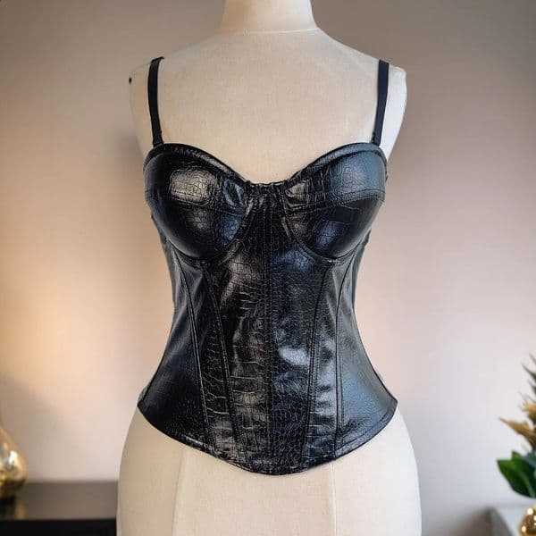 Women Tight Corset Steel Boned Bustier With Cups Overbust Waist Trainer Quality Pu Leather Tube Tops Body Shaper Croc-printed 260321