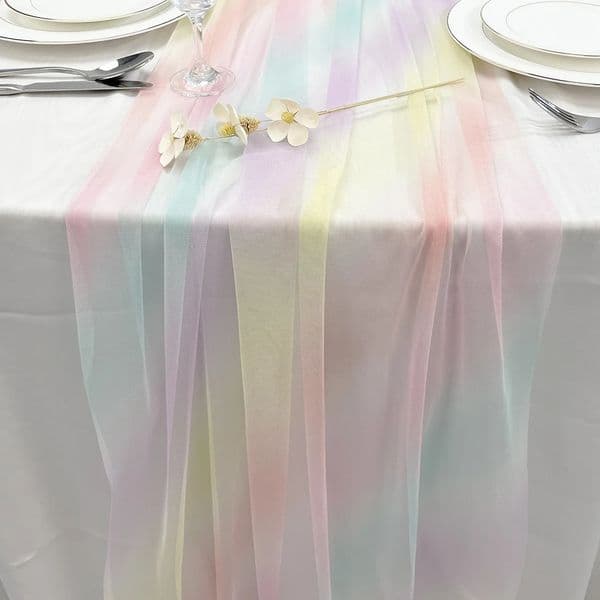 75cmX275cm Rainbow Gradient Gauze Table RunnerSheer Mesh Dining Decoration For Wedding Bride Shower Brithday Party 260323