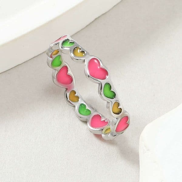 best-selling dopamine for women sweet and fresh colorful heart-shaped oil-drip luminous titanium steel ring jewelry factory