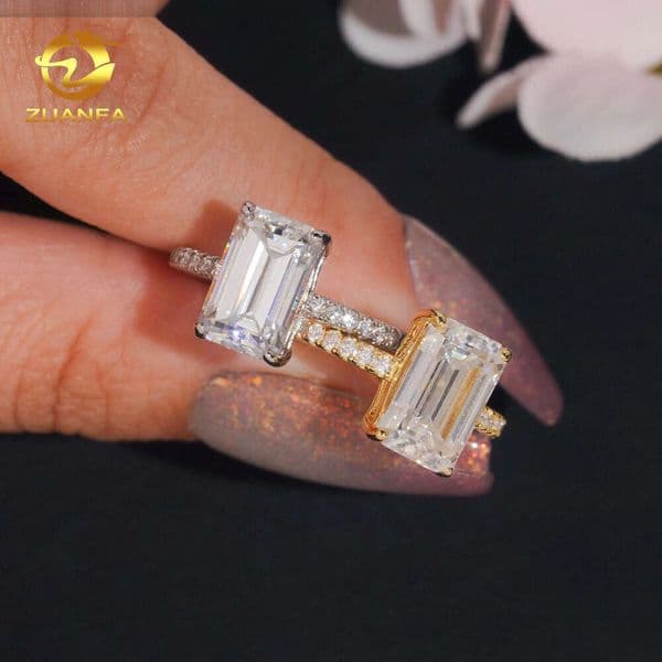 Iced Out Women Wedding Rings Jewelry Diamond 925 Silver Emerald Cut 711mm VVS D Moissanite Engagement Ring