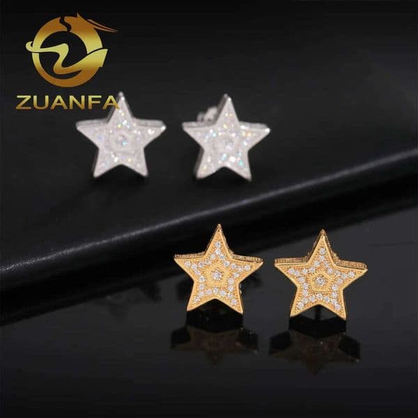 Fashion Star Cluster Diamond Stud 925 Sterling Silver Iced Out Moissanite Screw Back Earrings