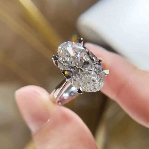 Solitaire 10K 14K 18K White Gold Oval Cut IGI Report Lab CVD Diamond Ring for Women