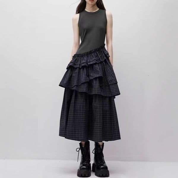 Breaking The Rules Multilayer Skirt British Blue And Green Patchwork Dress For Women New Spring/summer Style With Designer Dress Irregular Design