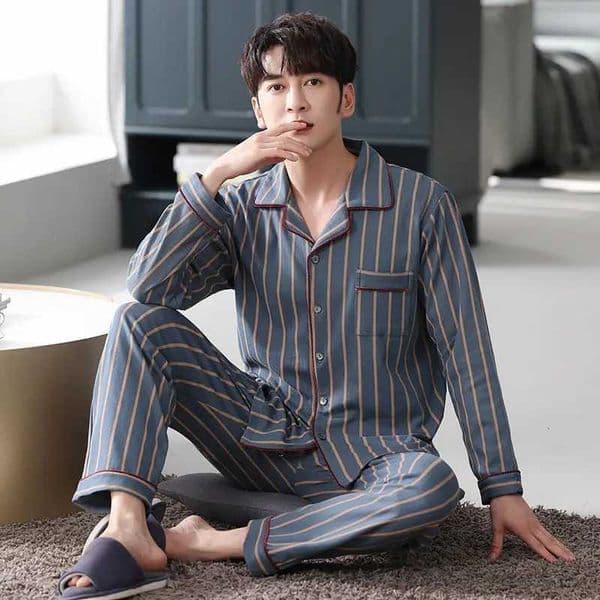 Spring Mens Fall and Winter Long-Sleeved Long Pants Middle-Aged Thin Section of Pajamas Sleepwear Homewear Suit LoungewearT260320