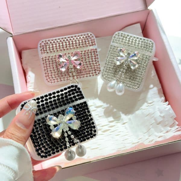 Bow Luxury Bling Diamond Earphone Cases for apple AirPods Pro 2 Cute Hard PC Case For AirPods 1/2/3 4 Headset Box Shell Cover Bag