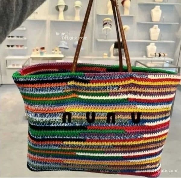 Evening Bags 2025NEW Designer Rainbow Tote Bag Crochet Tote Bag Crossbody Weave Hobo Beach Bag Summer School Handbag Shoulder Beach Travel Handbags y88