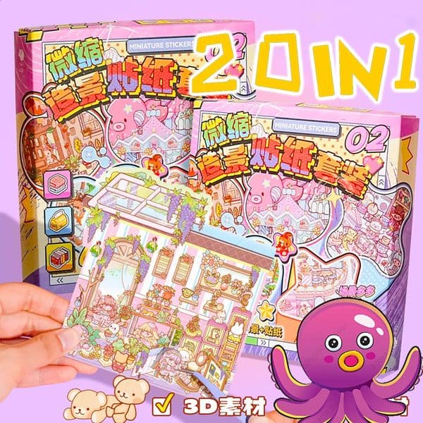 20IN1Box 25D DIY Landscape Sticker Album Book 3d House Pocket Cabin Scene Game Stickers Festival Gift for Child Kid 260319