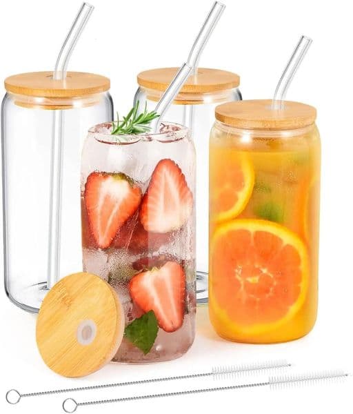 186OZ Glass Cup With Lid and Straw Transparent Bubble Tea Beer Can Milk Mocha Cups124 Set Breakfast Mug Drinkware 260324BJ