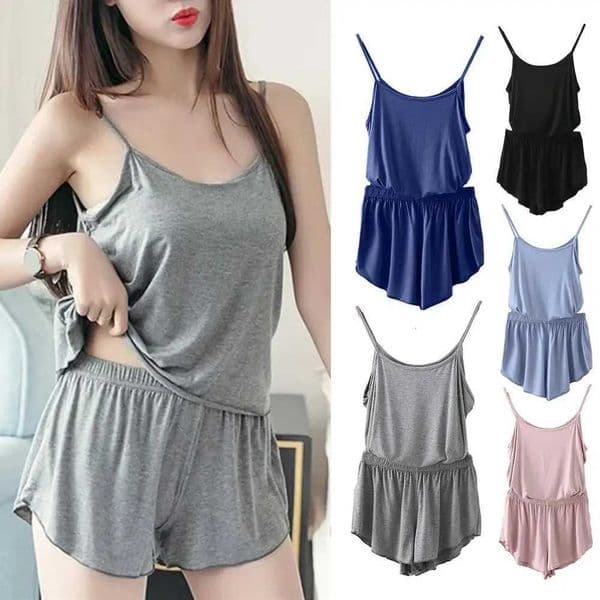 2 Pcs/Set Lounge Women Summer Pajamas Solid Color Sleeveless Camisole Shorts Lady Pajamas for Women Sleepwear SetT260320