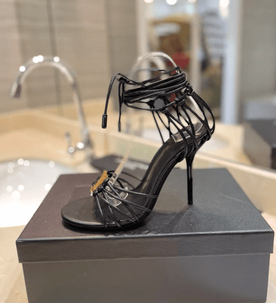 Design wedding shoes Women sandal Babylone high heels smooth calf leather ankle strappy lace stiletto heels with cassandre open toe Black Red Brown 35-42Box EU