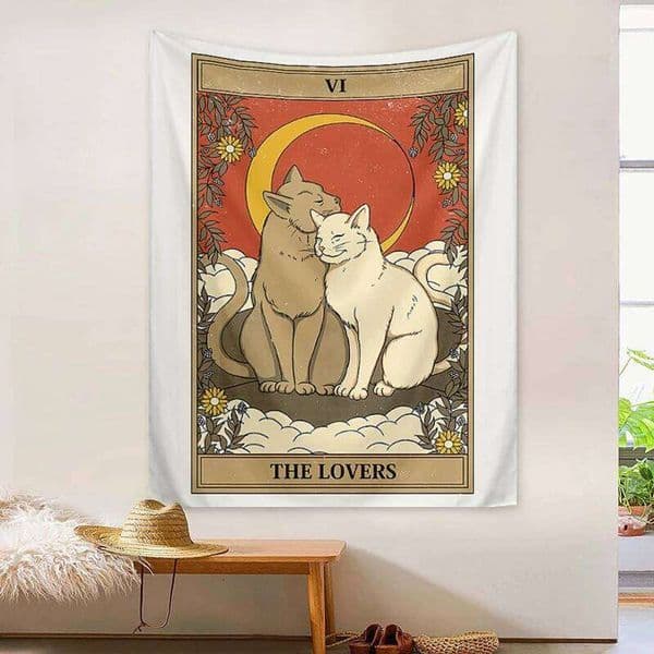 Cosmic Child Tapestry Embrace the Sun Starry Sky Cat Planet Children's Study, Spiritual Space Room Decor 26Y0324