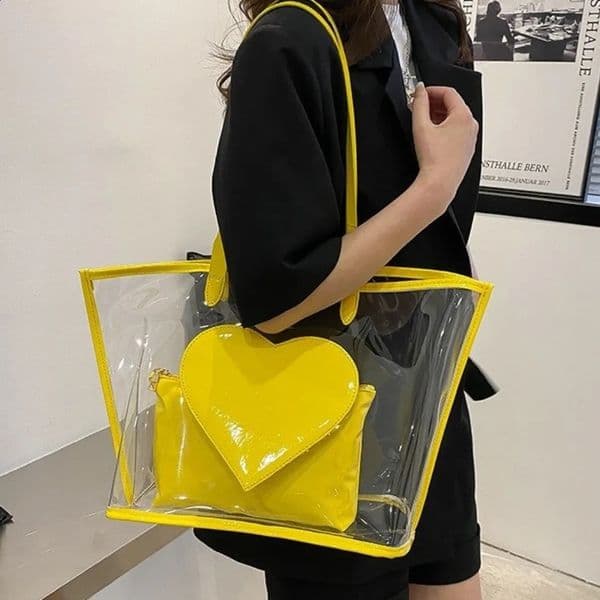 Waterproof Jelly Color Shoulder Bag Large Capacity Versatile Transparent Handbags Has Inner Pocket Color Contrasting Beach Bag 260319