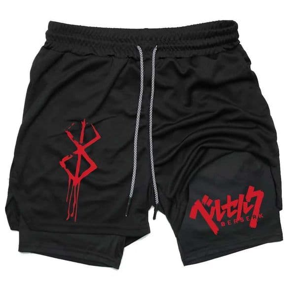 Anime Berserk Performance Shorts Men 2 in 1 Running Compression Shorts Training Gym Sportswear Workout Shorts with Pockets J260323