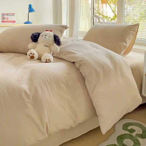Solid Bed Linen Cotton Bedding Set 4pcs with Sheet Duvet Cover cases Single Couple Bedsheet Single Couple Twin Size C260324