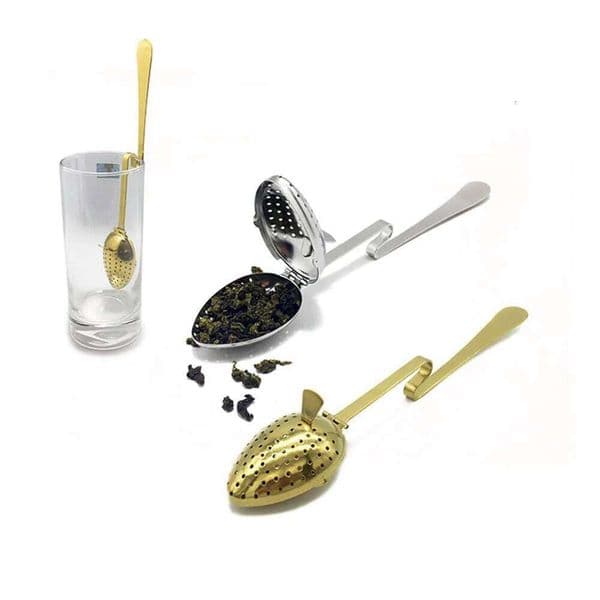 Stainless Steel Filter Long Grip Spoon Hanging Loose Leaf Infuser Water Drops Shaped Mesh Tea Strainer 26Y0324
