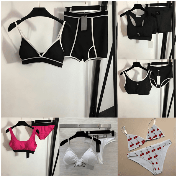 Women Swimwear Designer Women Tankinis Swimwear Sexy Halter Split Triangle Bikini Swimsuit Beach Holiday Pool Party Bra Briefs Set White Black Bathing Suit