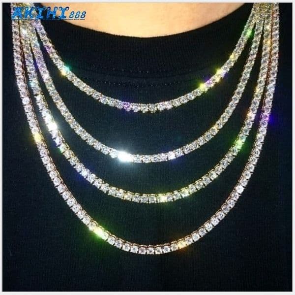 Hiphop Tennis Chain Necklace Alloy Plated Gold Twinkling Moissanite Tennis Necklace Choker Bling Diamond Crystal Necklace