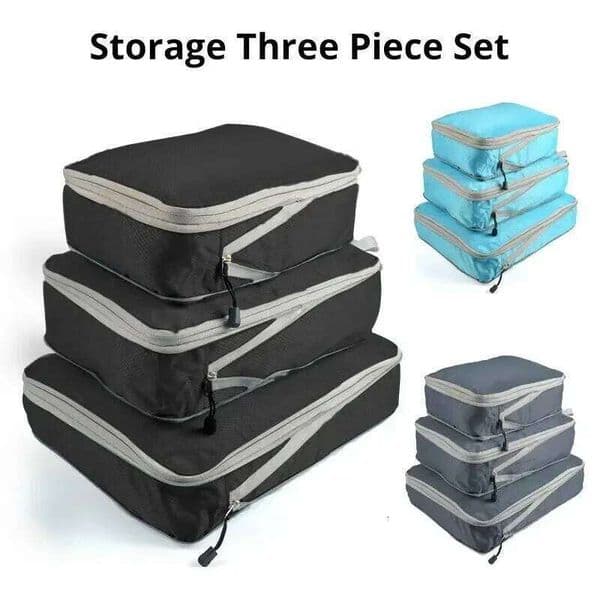 3Pcs/set Black/Blue/Grey Compressible Travel Portable Large Capacity Storage Bag Suitcase Luggage Packing Cubes 26Y0324